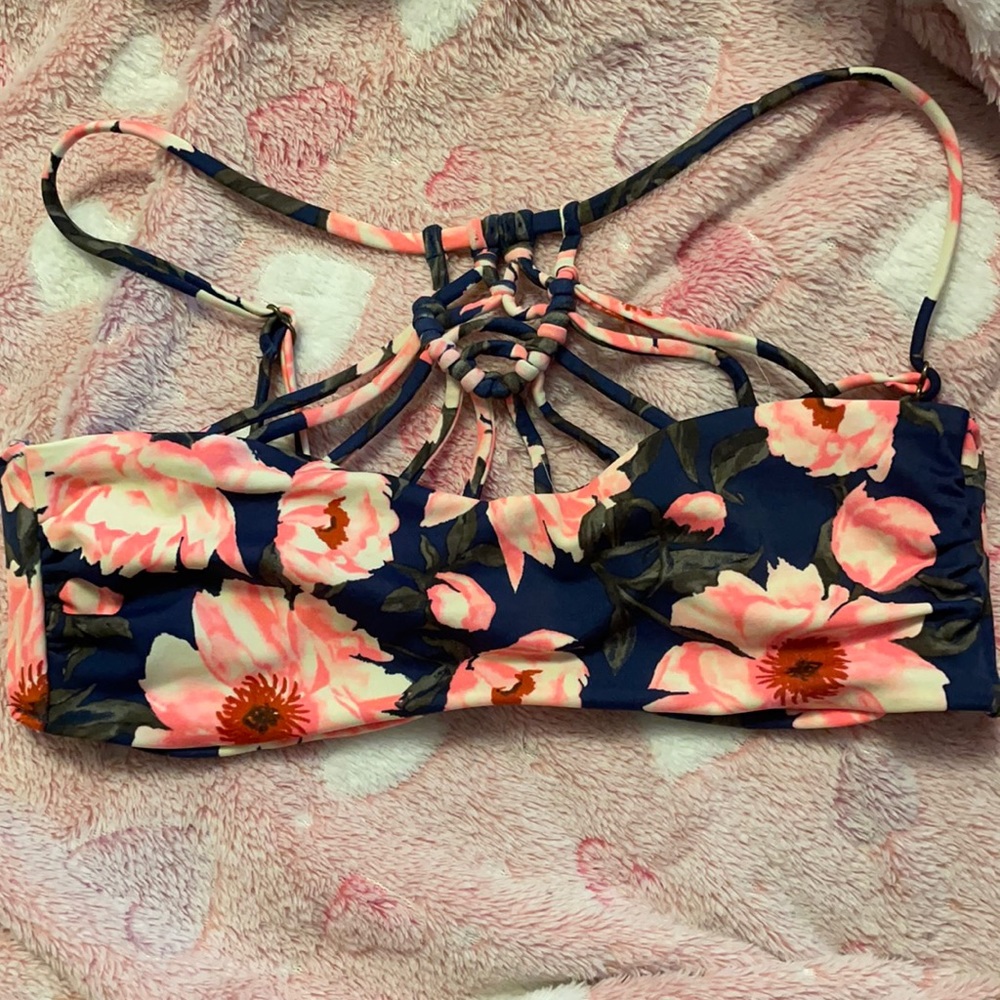 Blue and Pink Floral Bathing Suit Top